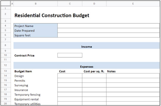 Construction Spreadsheet