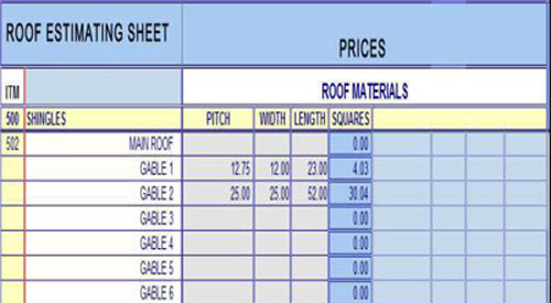 Roof Estimate Sheets