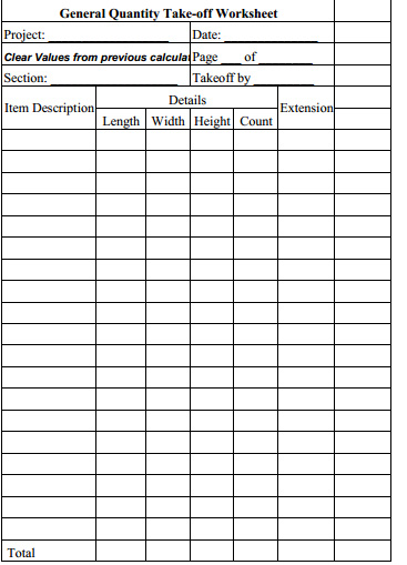 General Takeoff Sheet